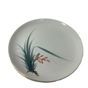 Vtg 3 Nunome China Dinner Plates 10 in Grass Red Flower Gray‎ Plaid Japan OOAK